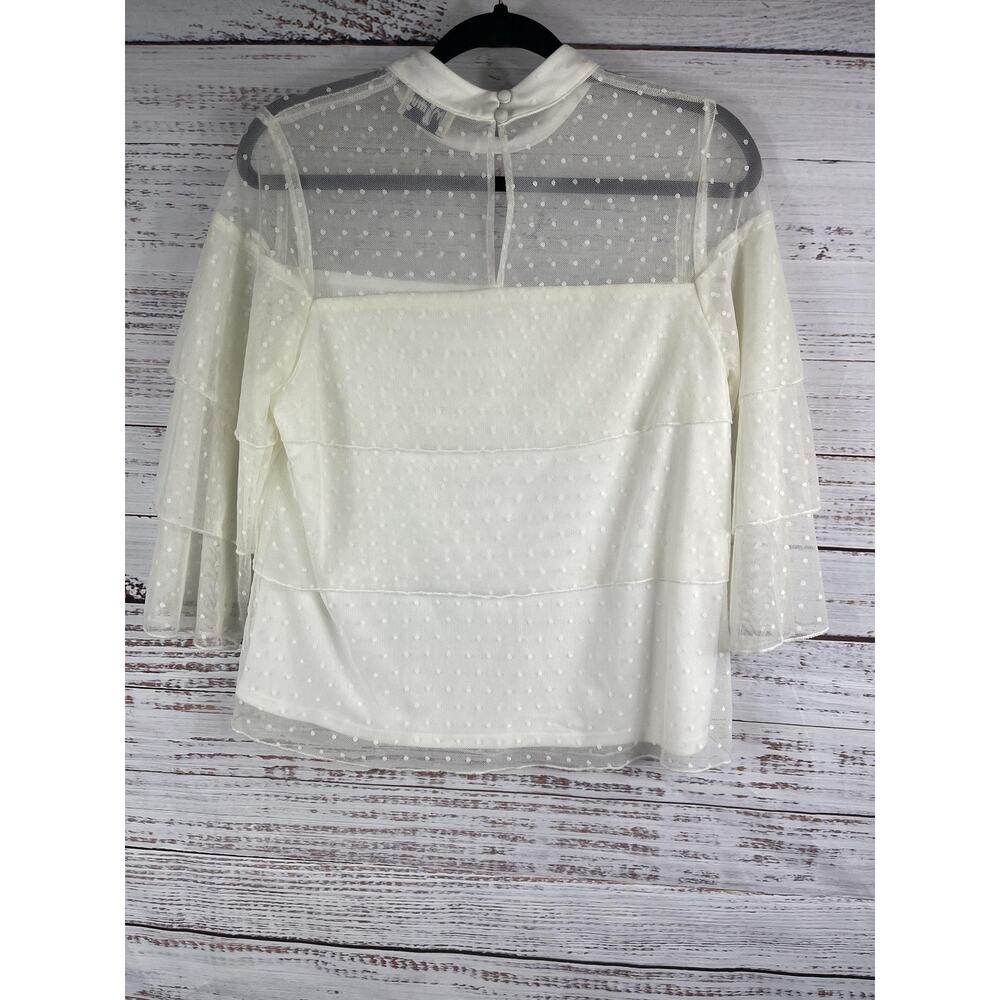Show Me Your Mumu Blouse Women's SZ L Sheer Polka Dot Mock Neck Layered Mesh - Picture 6 of 6